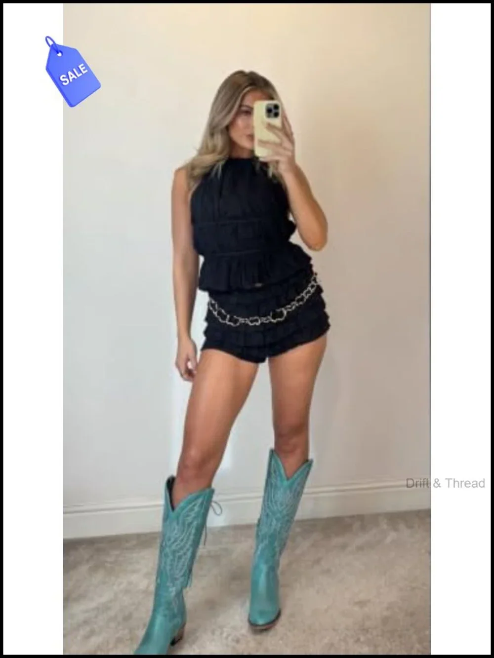 Over the Knee Cowboy Boots Women Adjustable Thigh High Block Heel PU